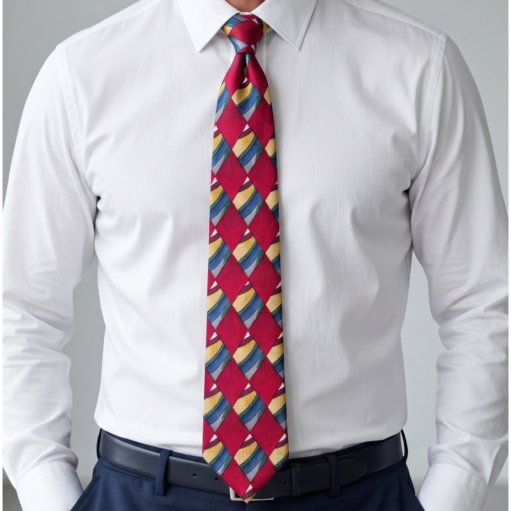 J Garcia Collector's Edition Silk Tie Red Geometric Art Pattern Hand Sewn in USA